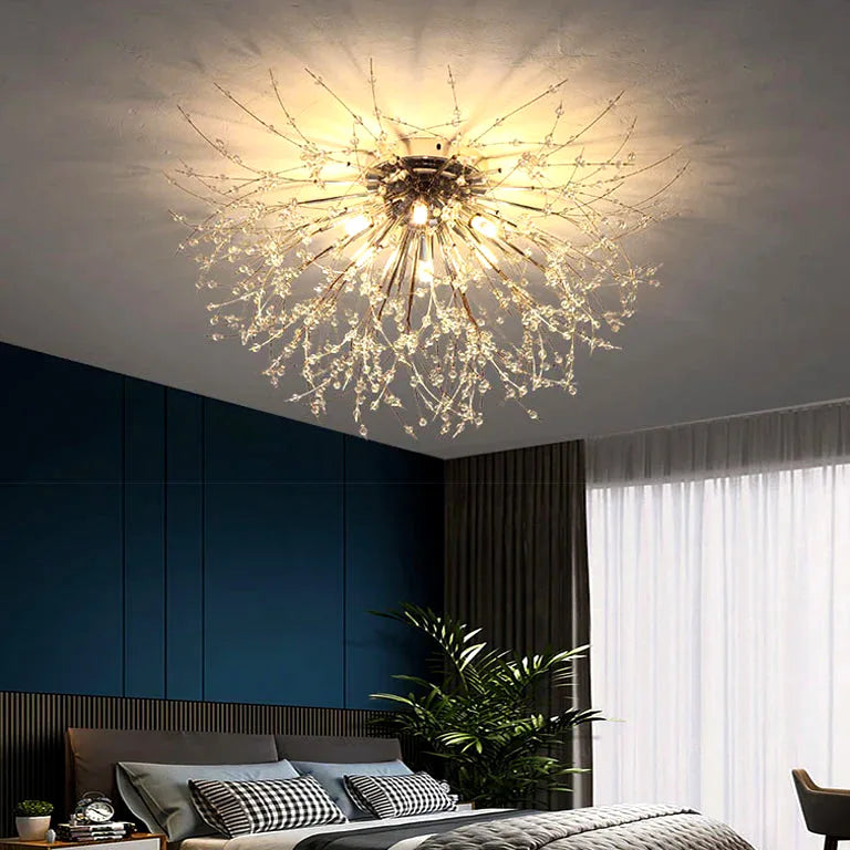 Lustre Nordique cristal living chambre room doré argenté - Vue 3 - Lustre France