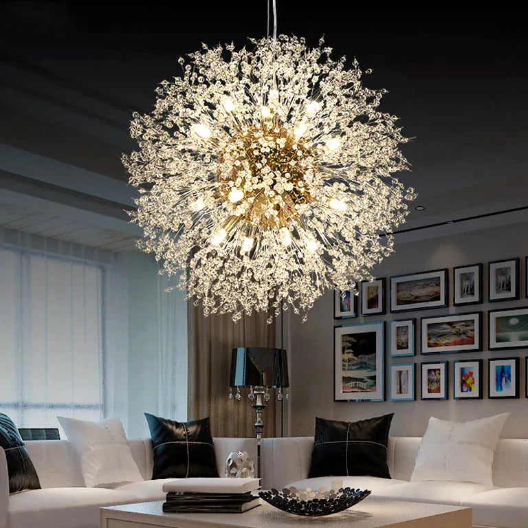 Lustre Nordique cristal living chambre room doré argenté - Vue 4 - Lustre France