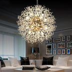 Lustre Nordique cristal living chambre room doré argenté - Vue 4 - Lustre France